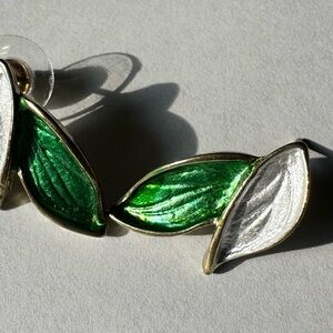 Anthropologie Green and Silver Leaf Earrings